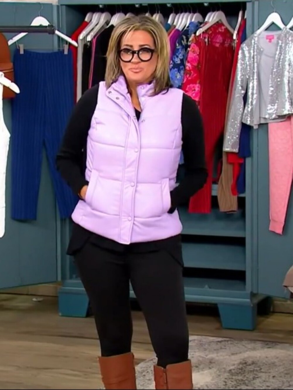 Isaac Mizrahi Faux Leather Lilac Puffer Vest Women's Size Large